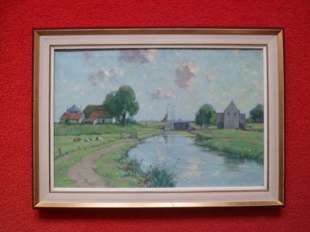 Verkocht.Noordijk.Willem Noordijk.Zicht op het sluisje van Eemnes.